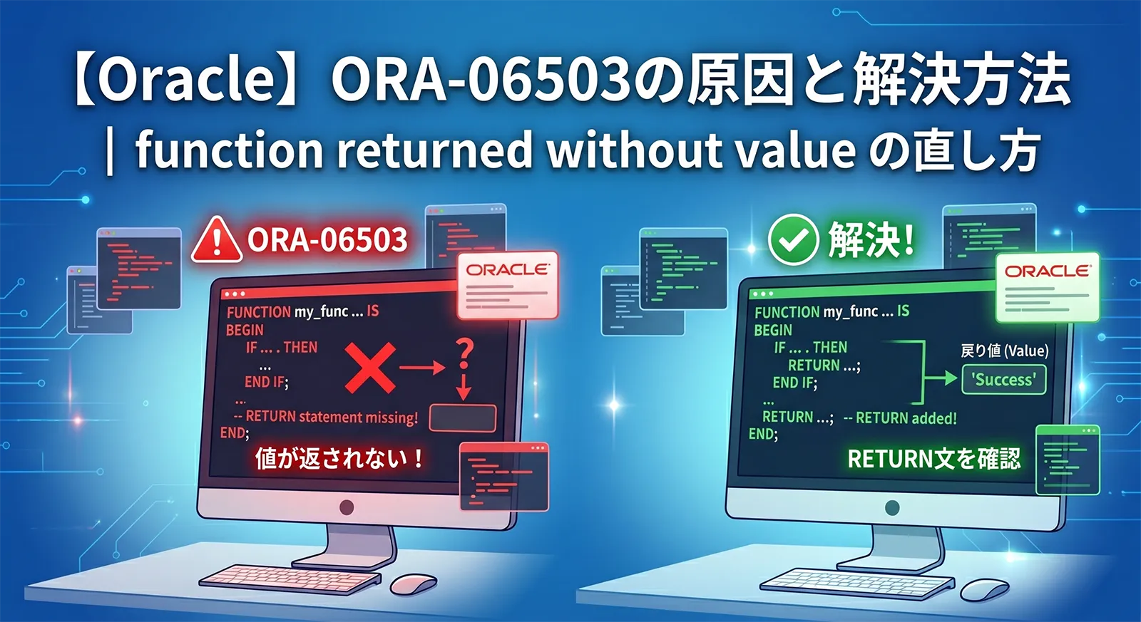 【Oracle】ORA-06503の原因と解決方法｜function returned without value の直し方