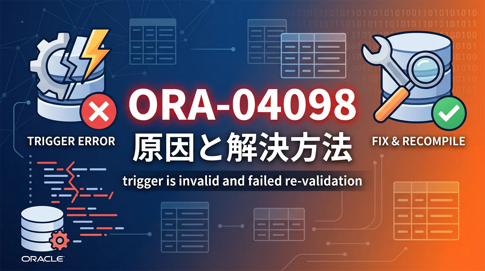 【Oracle】ORA-04098の原因と解決方法｜trigger is invalid and failed re-validation・トリガーが無効です