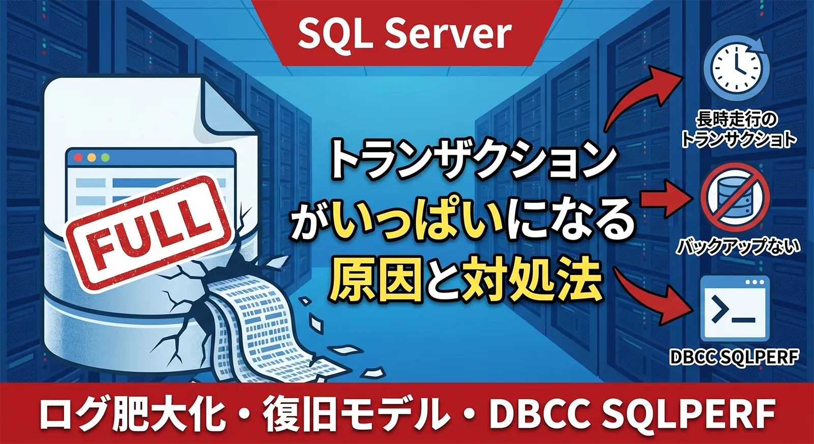 【SQL Server】トランザクションログがいっぱいになる原因と対処法｜ログ肥大化・復旧モデル・DBCC SQLPERF