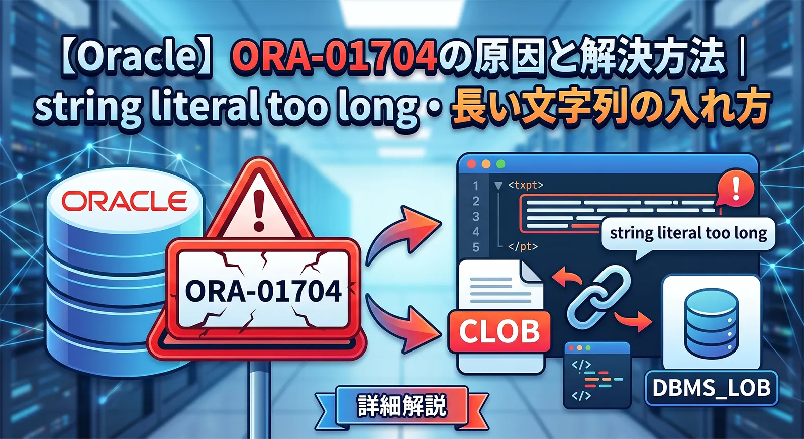 【Oracle】ORA-01704の原因と解決方法｜string literal too long・長い文字列の入れ方