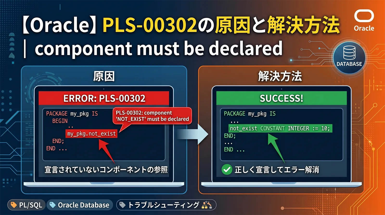 【Oracle】PLS-00302の原因と解決方法｜component must be declared