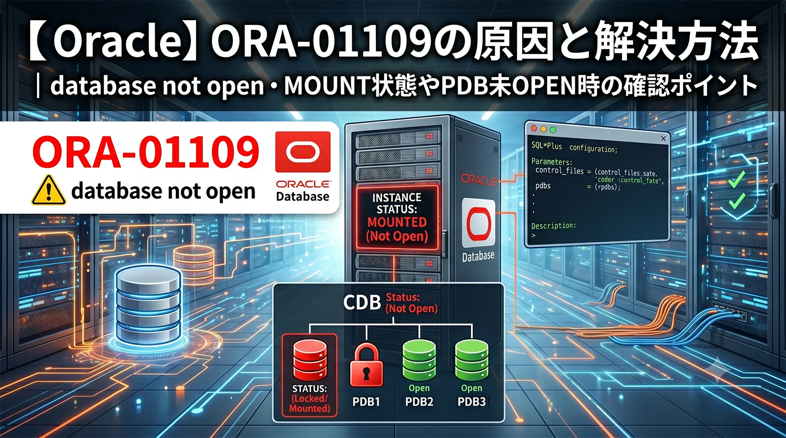 【Oracle】ORA-01109の原因と解決方法｜database not open・MOUNT状態やPDB未OPEN時の確認ポイント