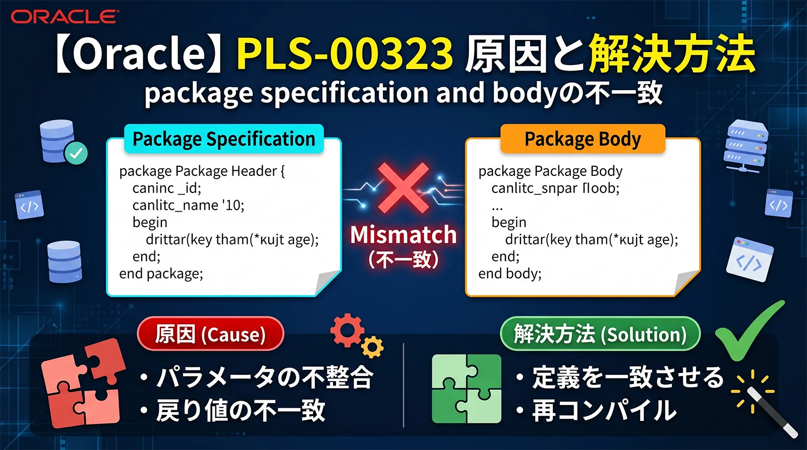 【Oracle】PLS-00323の原因と解決方法｜package specification and bodyの不一致