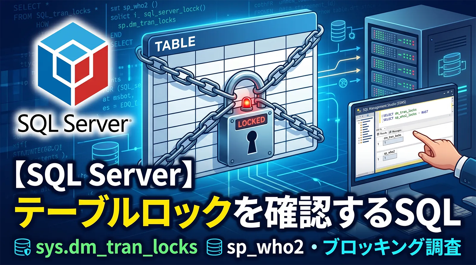 【SQL Server】テーブルロックを確認するSQL｜sys.dm_tran_locks・sp_who2・ブロッキング調査