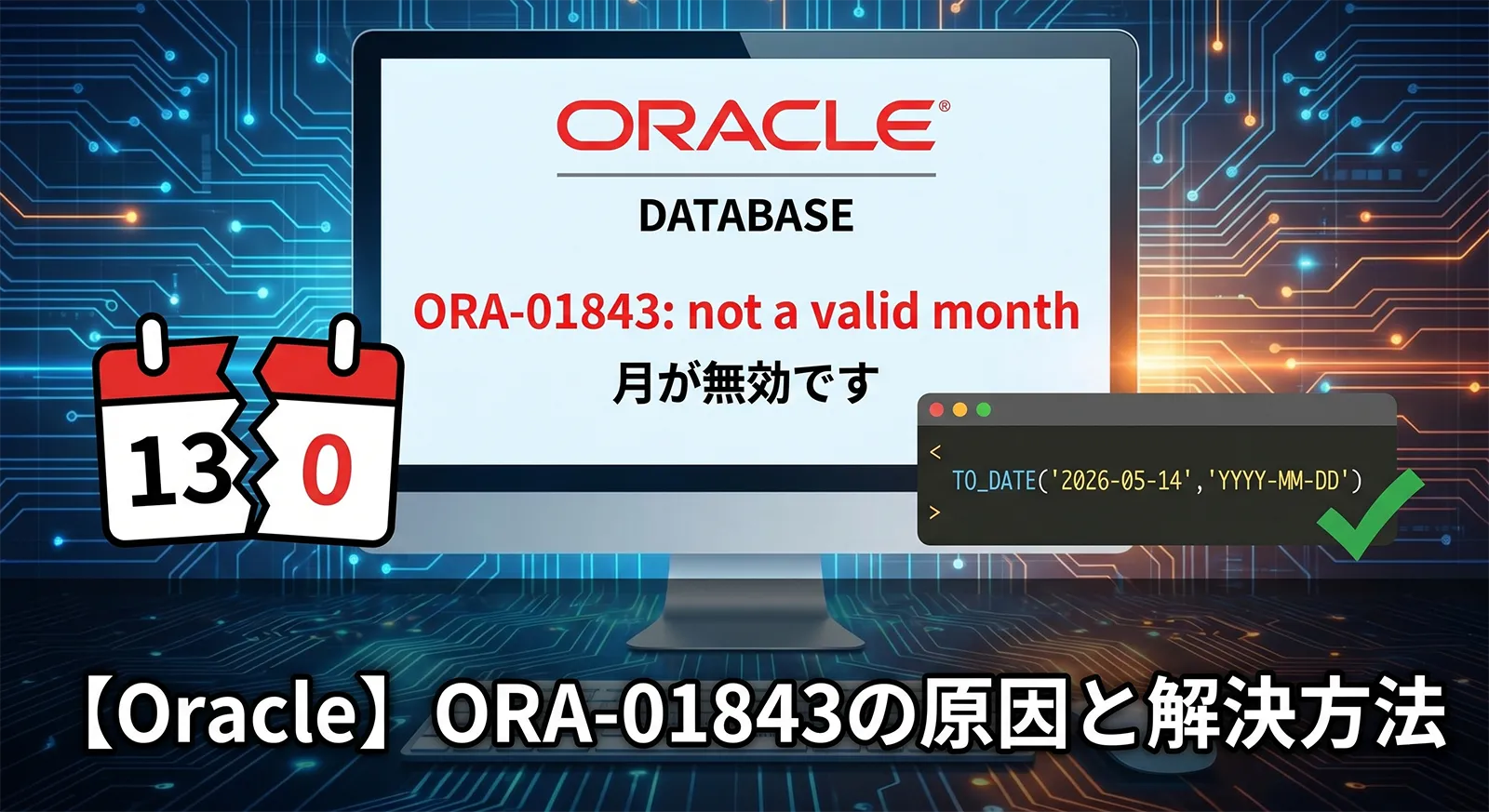 【Oracle】ORA-01843の原因と解決方法｜not a valid month・月が無効です