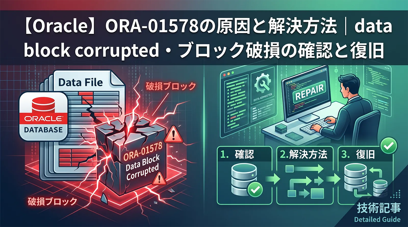 【Oracle】ORA-01578の原因と解決方法｜data block corrupted・ブロック破損の確認と復旧