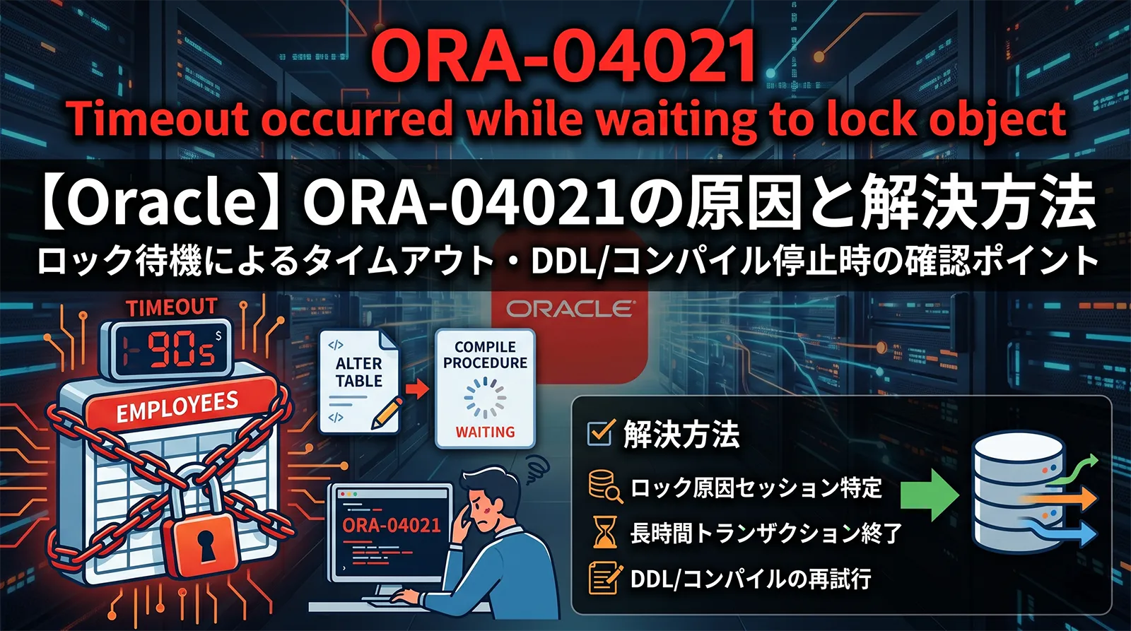 【Oracle】ORA-04021の原因と解決方法｜timeout occurred while waiting to lock object・DDLやコンパイルが待たされる時の確認ポイント