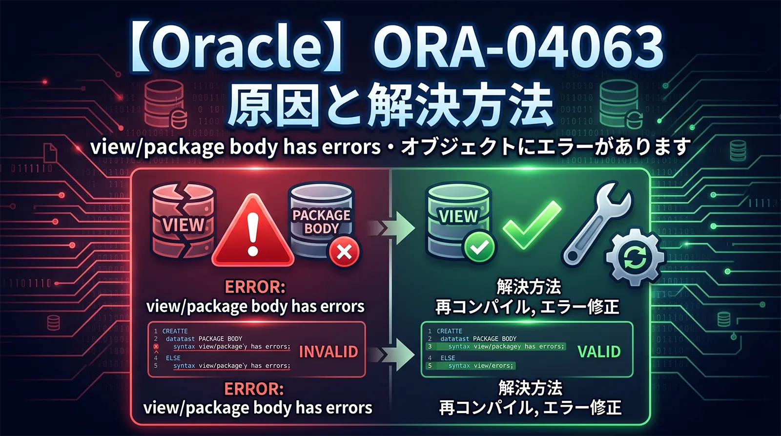 【Oracle】ORA-04063の原因と解決方法｜view/package body has errors・オブジェクトにエラーがあります