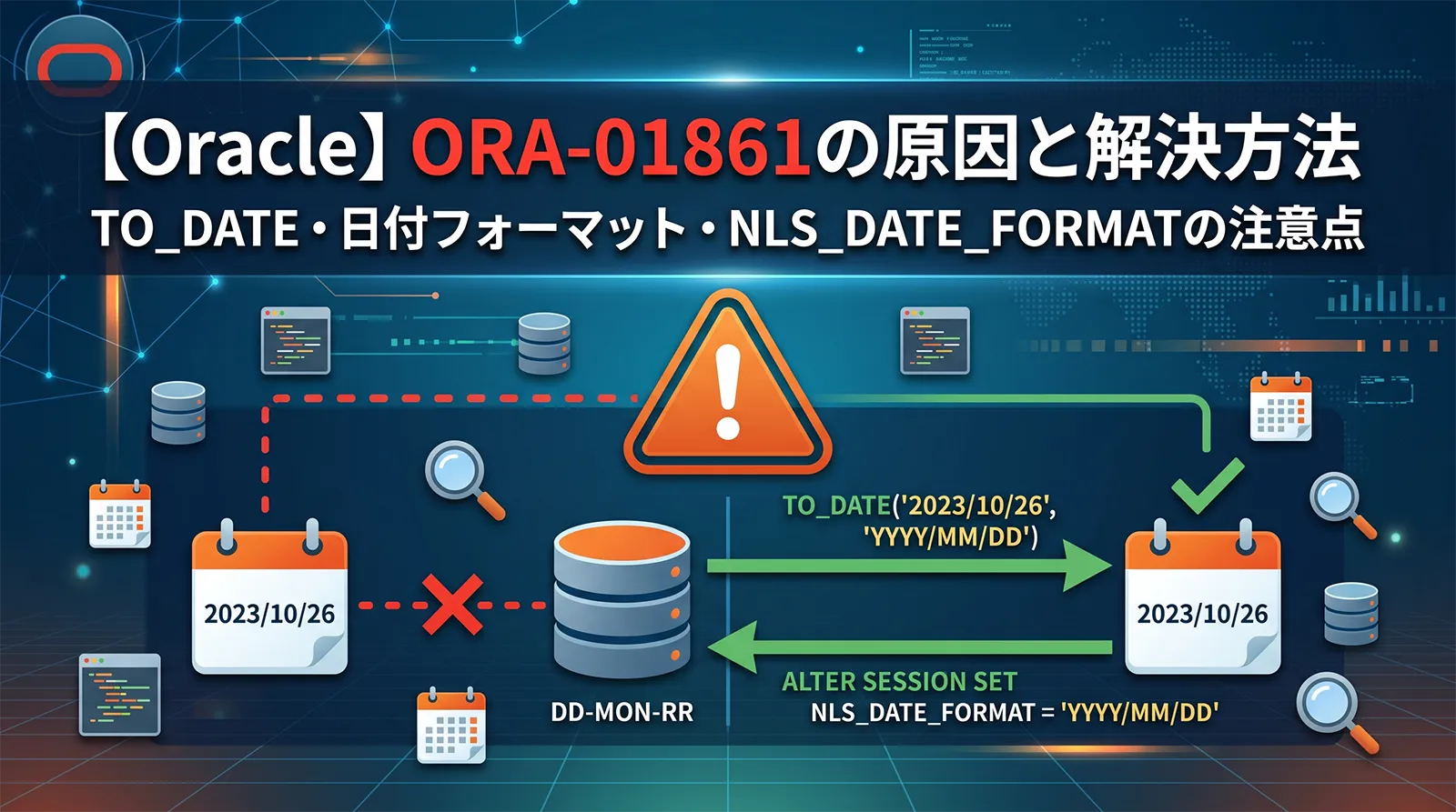 【Oracle】ORA-01861の原因と解決方法｜TO_DATE・日付フォーマット・NLS_DATE_FORMATの注意点