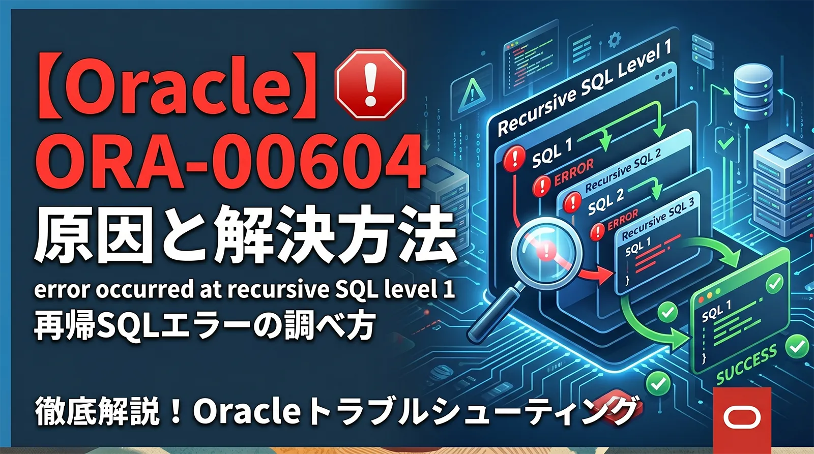 【Oracle】ORA-00604の原因と解決方法｜error occurred at recursive SQL level 1・再帰SQLエラーの調べ方
