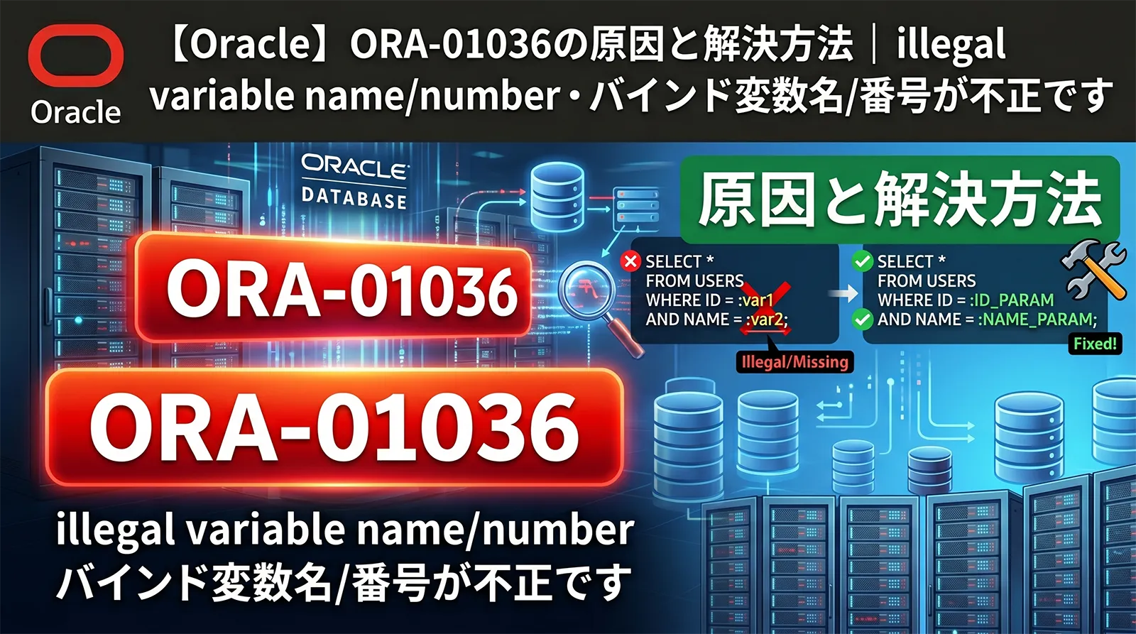【Oracle】ORA-01036の原因と解決方法｜illegal variable name/number・バインド変数名/番号が不正です