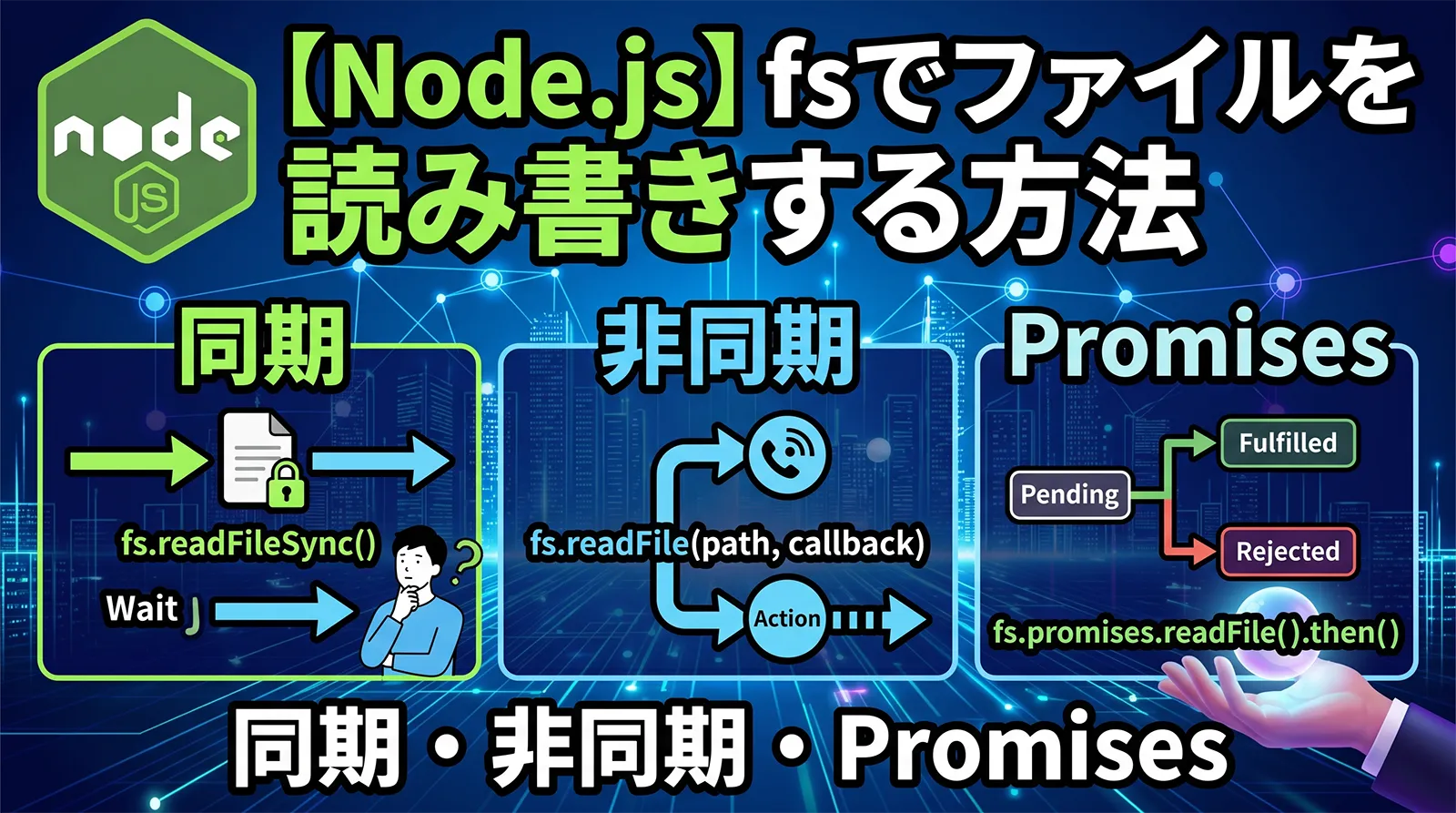 【Node.js】fsでファイルを読み書きする方法｜同期・非同期・Promises