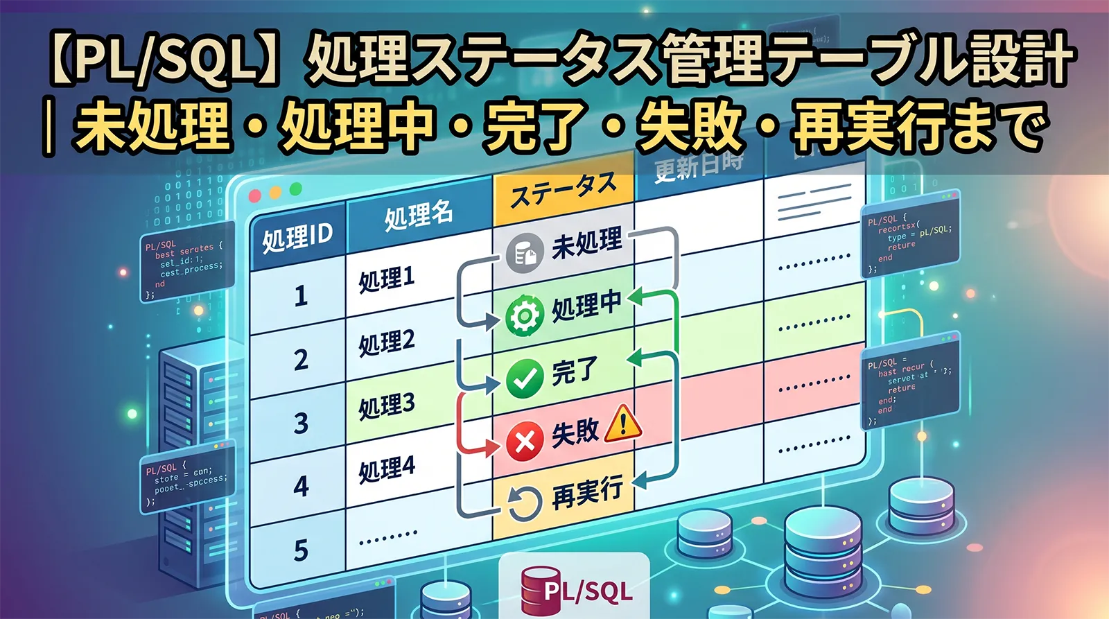 【PL/SQL】処理ステータス管理テーブル設計｜未処理・処理中・完了・失敗・再実行まで