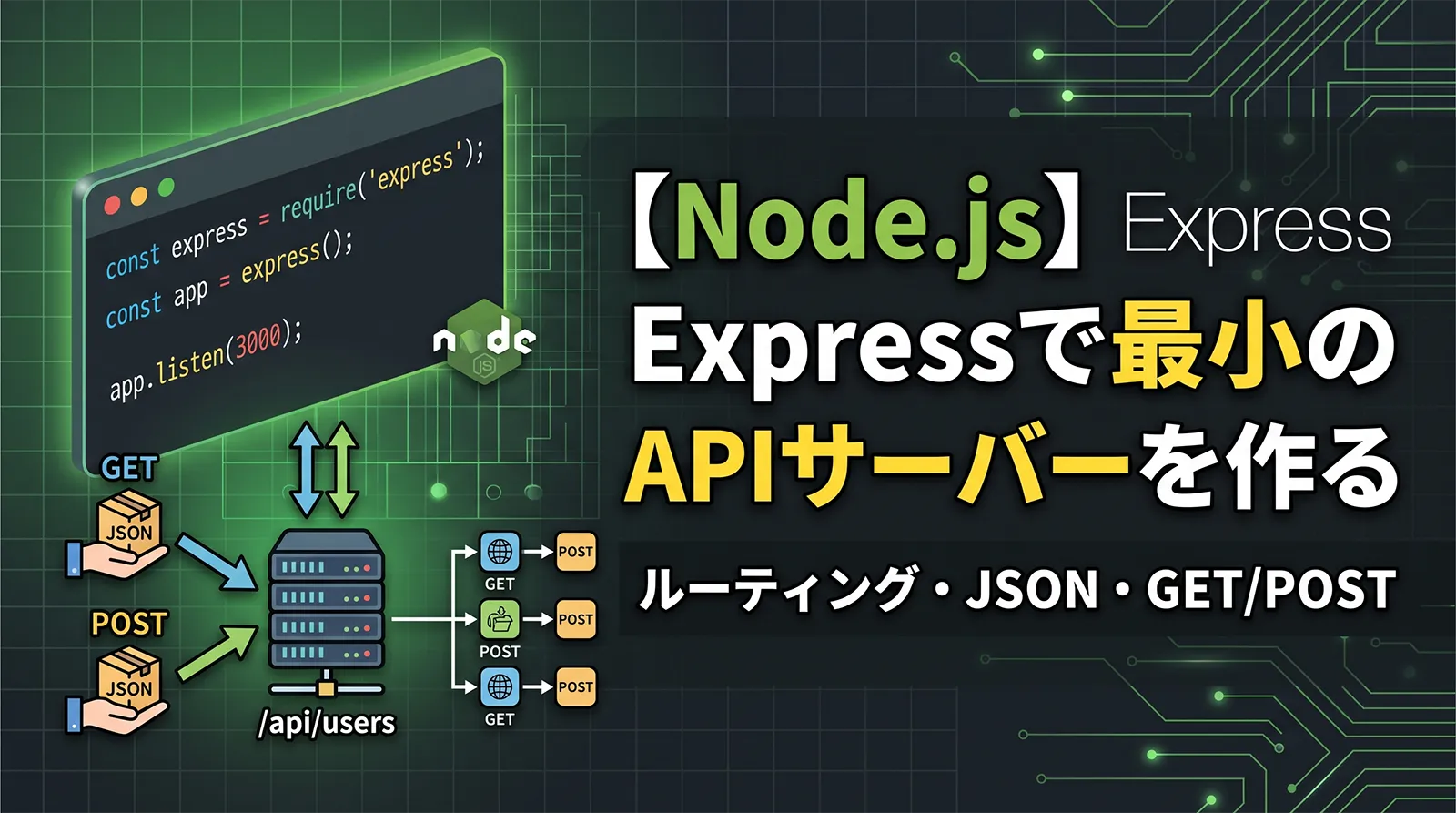 【Node.js】Expressで最小のAPIサーバーを作る｜ルーティング・JSON・GET/POST