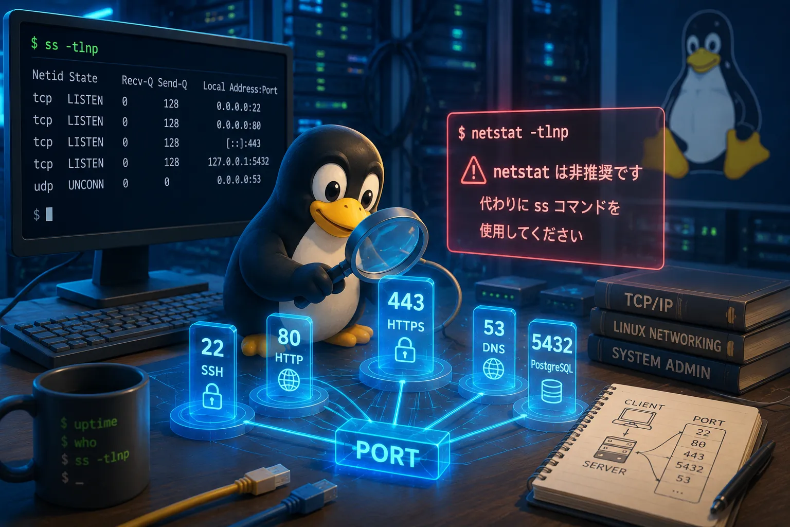 【Linux】ss・netstatでポートと接続を確認する方法｜-tlnpでLISTEN確認・netstatは非推奨
