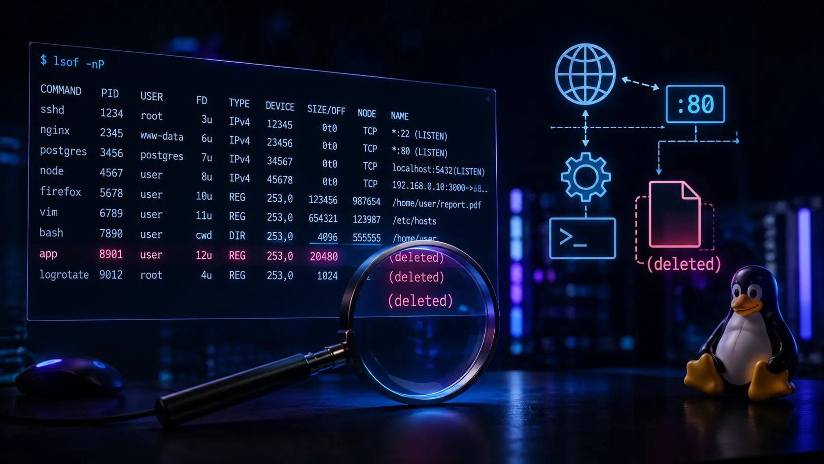 【Linux】lsofで開いているファイルを調べる方法｜ポート占有プロセス特定・削除済みファイルの発見